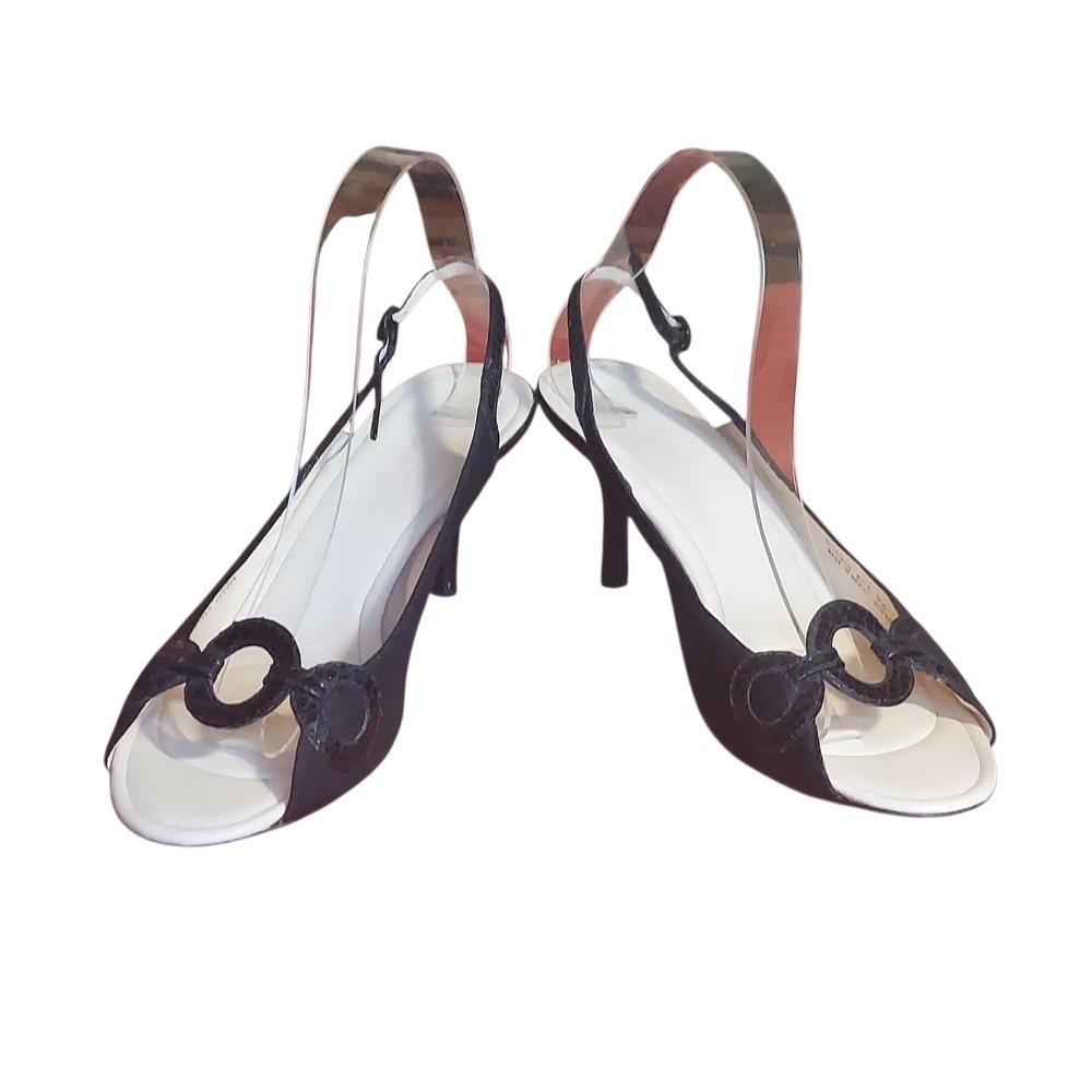 Vintage Cole Haan Black Slingback Kitten Heels Ring Detail Open Toe 9.5B - Picture 6 of 16